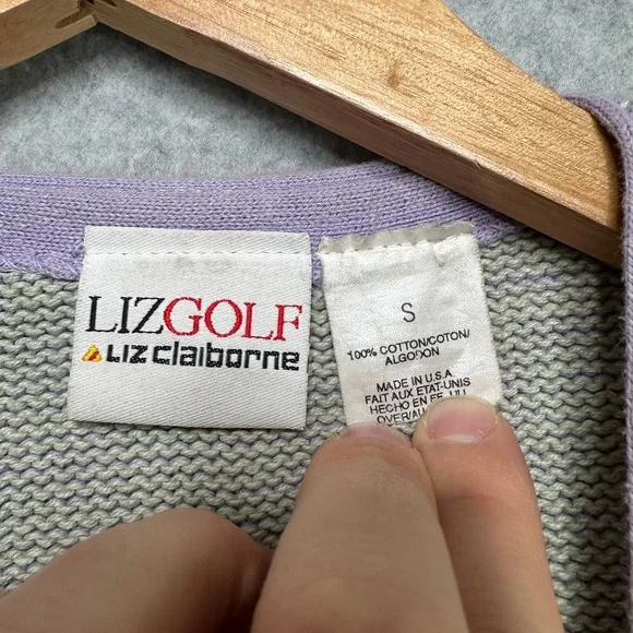 VTG Liz Claiborne Golf Womens S Lavender Argyle Knit V Neck Sweater Vest USA - Picture 6 of 8